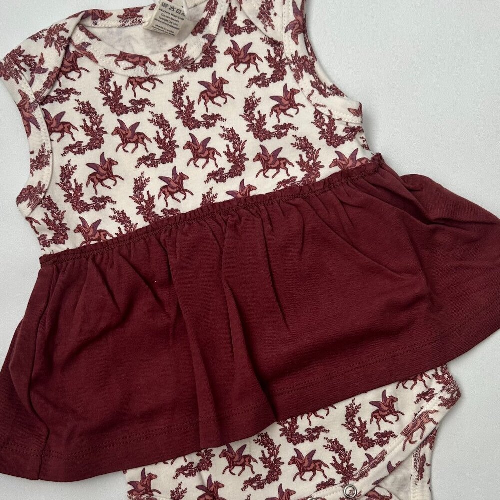 NWT Kate Quinn 12-18M Red Pegasus Skirted Onesie Organic Cotton